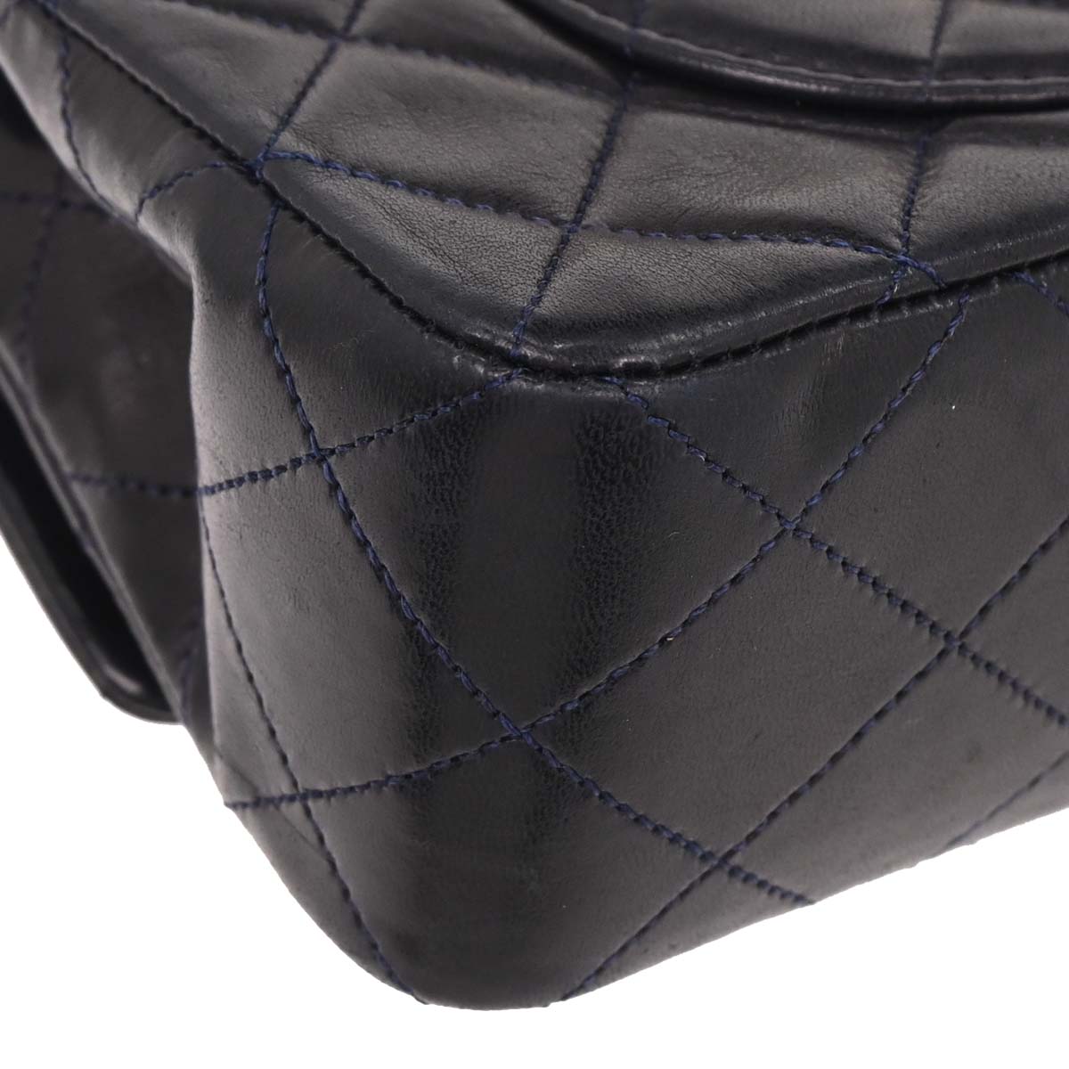 Chanel 1989-1991 Navy Lambskin Small Classic Double Flap Shoulder Bag
