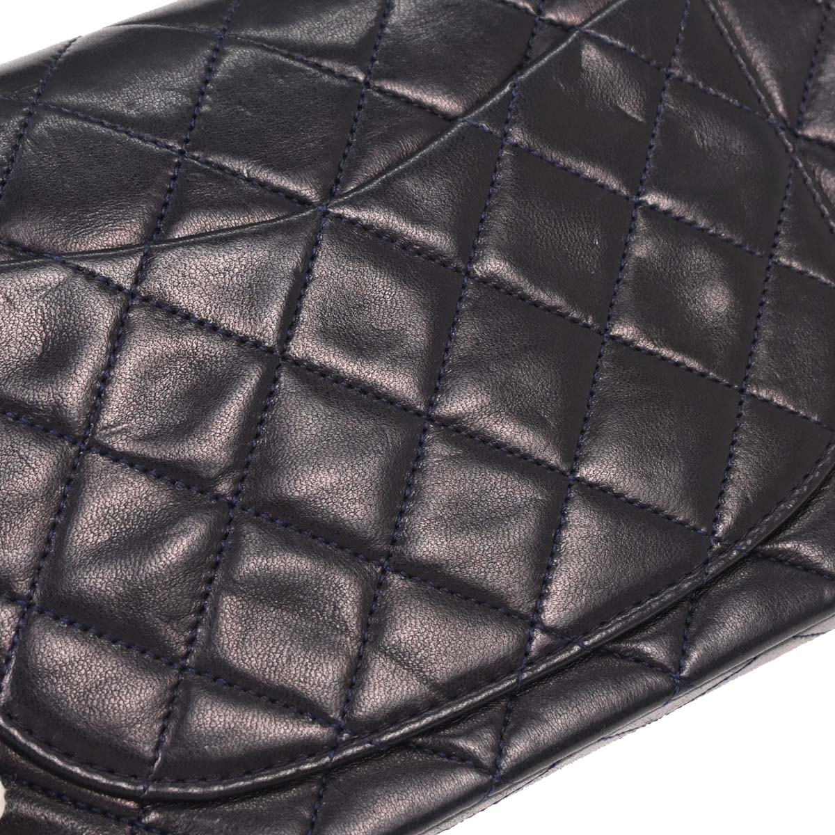 Chanel 1989-1991 Navy Lambskin Small Classic Double Flap Shoulder Bag