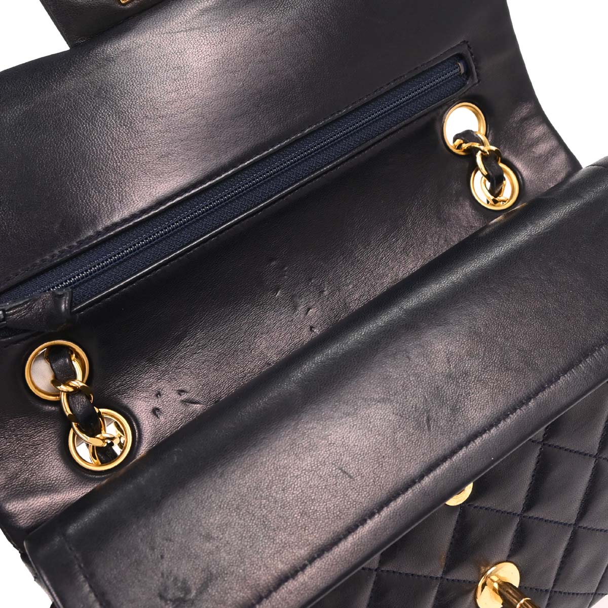 Chanel 1989-1991 Navy Lambskin Small Classic Double Flap Shoulder Bag