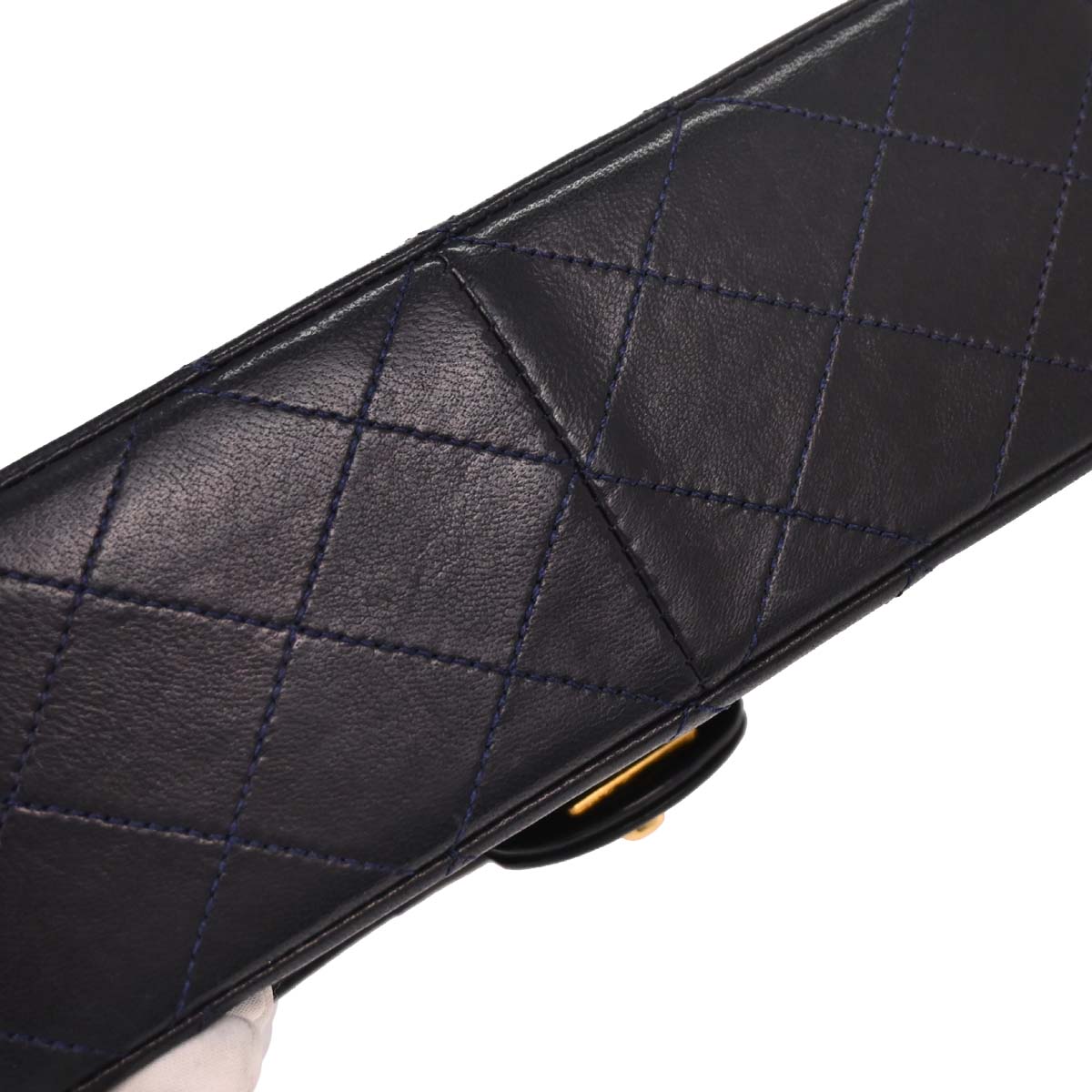 Chanel 1989-1991 Navy Lambskin Classic Square Flap Shoulder Bag