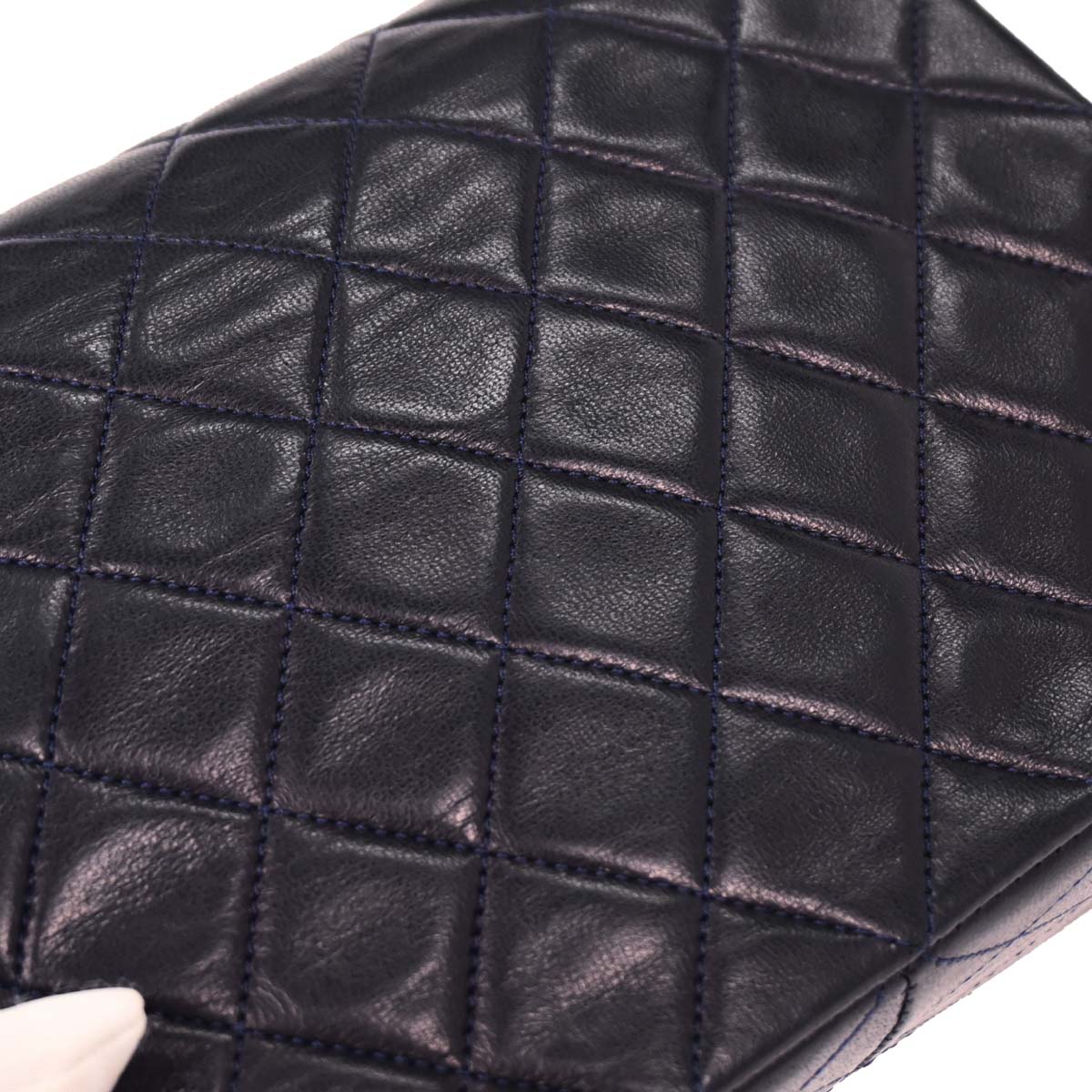 Chanel 1989-1991 Navy Lambskin Classic Square Flap Shoulder Bag