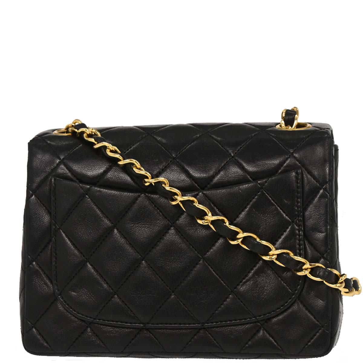 Chanel 1989-1991 Black Lambskin Mini Classic Square Flap Shoulder Bag