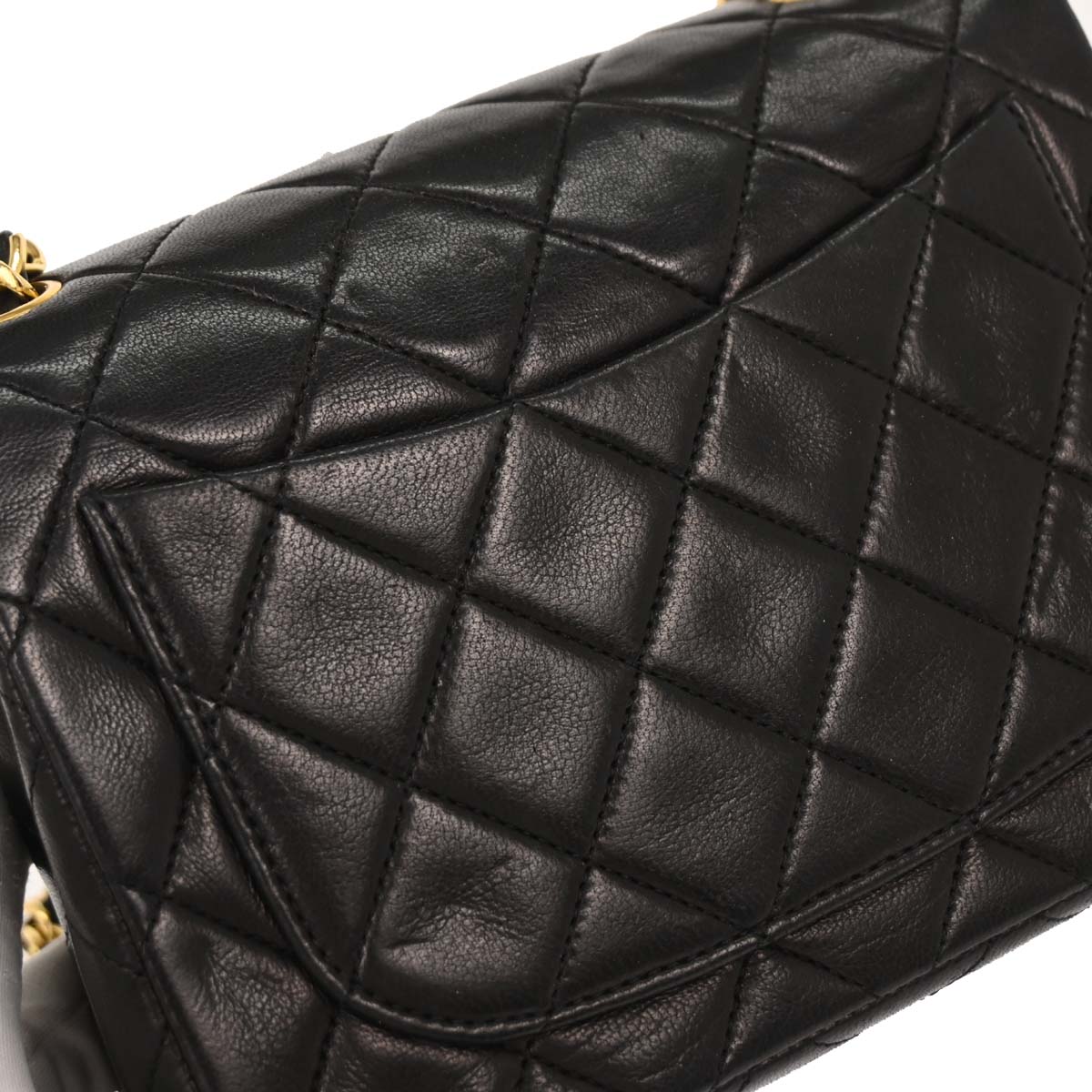 Chanel 1989-1991 Black Lambskin Mini Classic Square Flap Shoulder Bag
