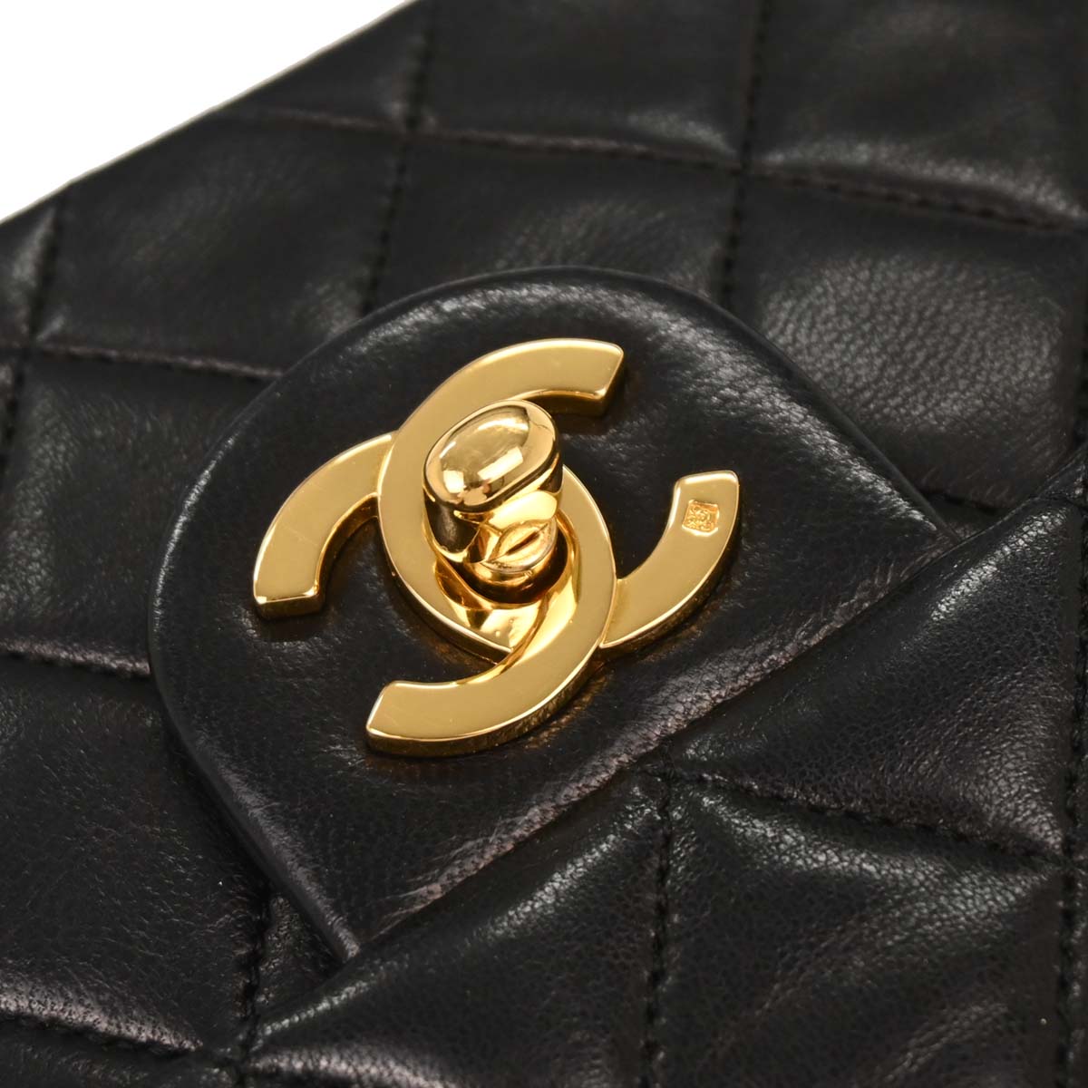 Chanel 1989-1991 Black Lambskin Mini Classic Square Flap Shoulder Bag