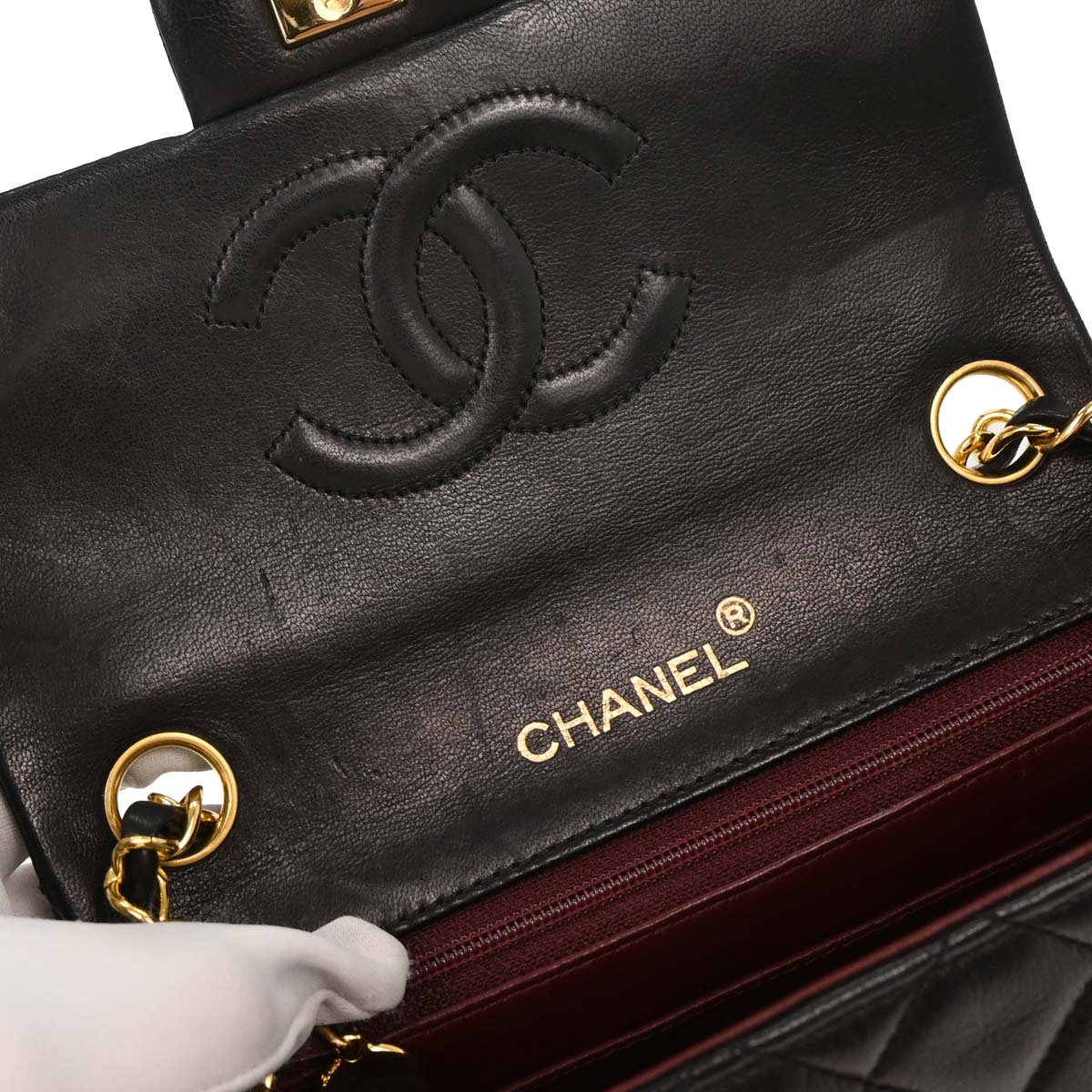 Chanel 1989-1991 Black Lambskin Mini Classic Square Flap Shoulder Bag