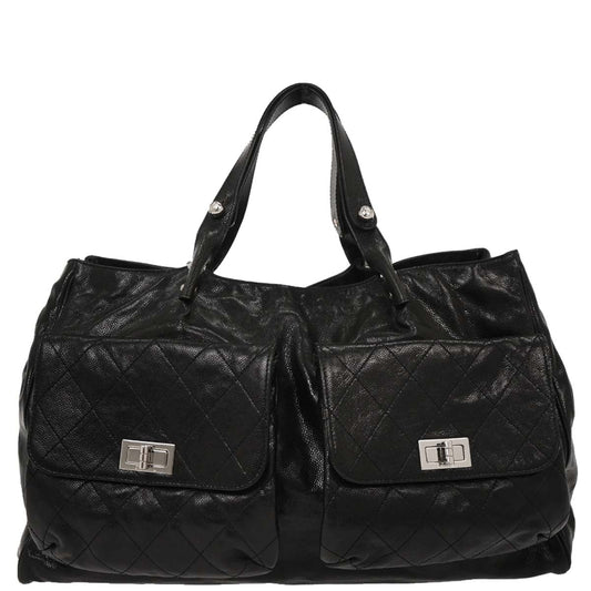 Chanel 2008-2009 Black Caviar Mademoiselle Lock Tote Handbag