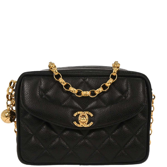 Chanel 1991-1994 Black Caviar Camera Bag Mini
