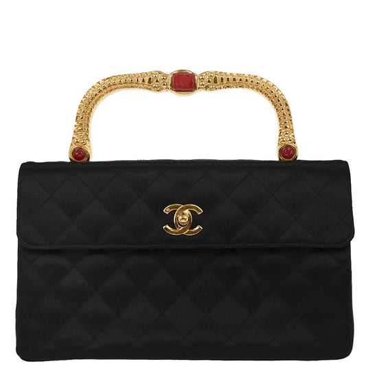 Chanel 1991-1994 Black Satin Handbag