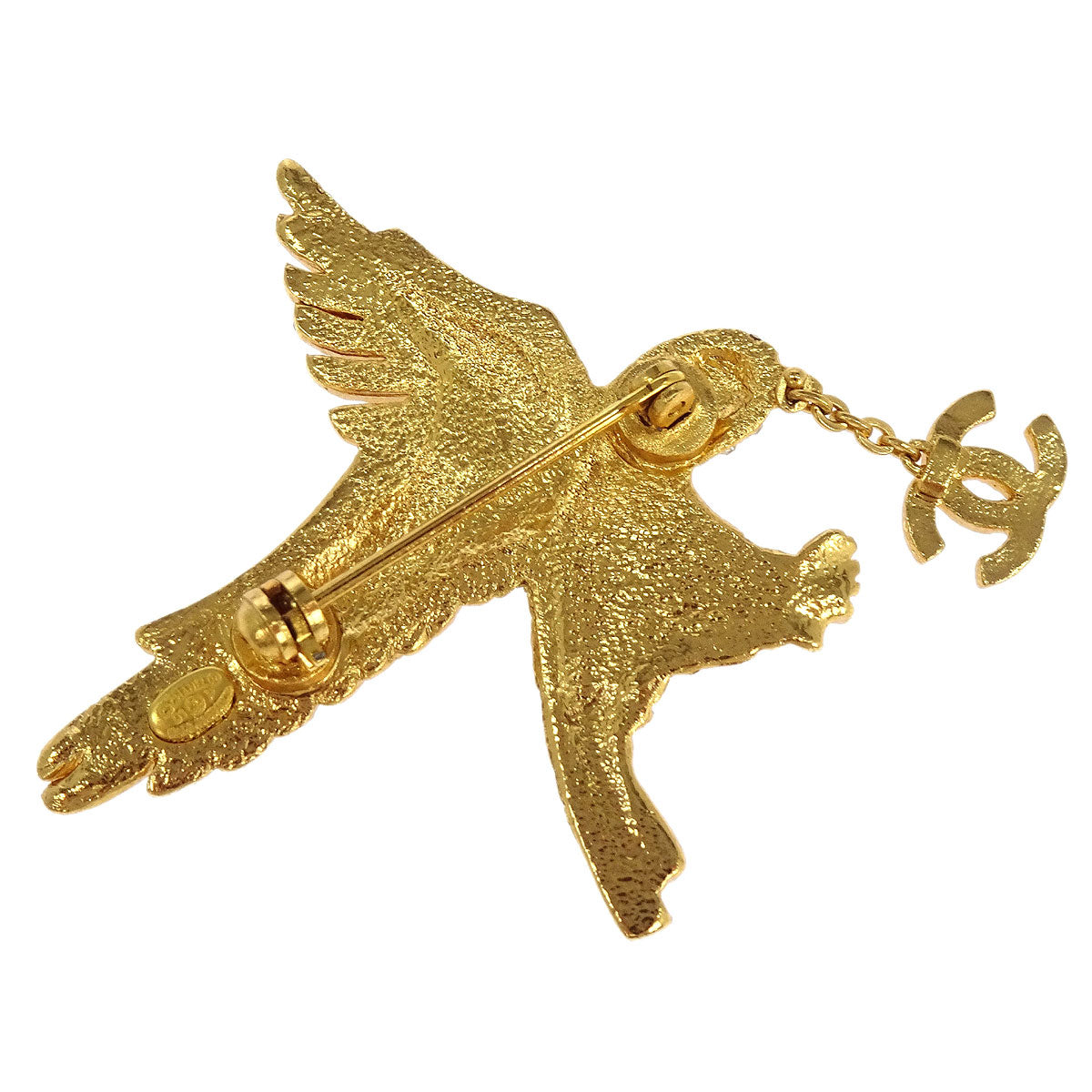 Chanel Eagle Brooch Pin Gold Rhinestone 01P