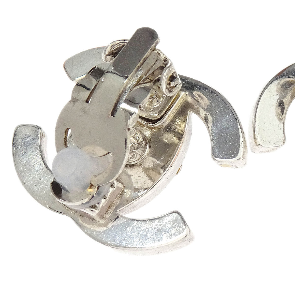 Chanel Turnlock Earrings Clip-On Silver Rhinestone 97P