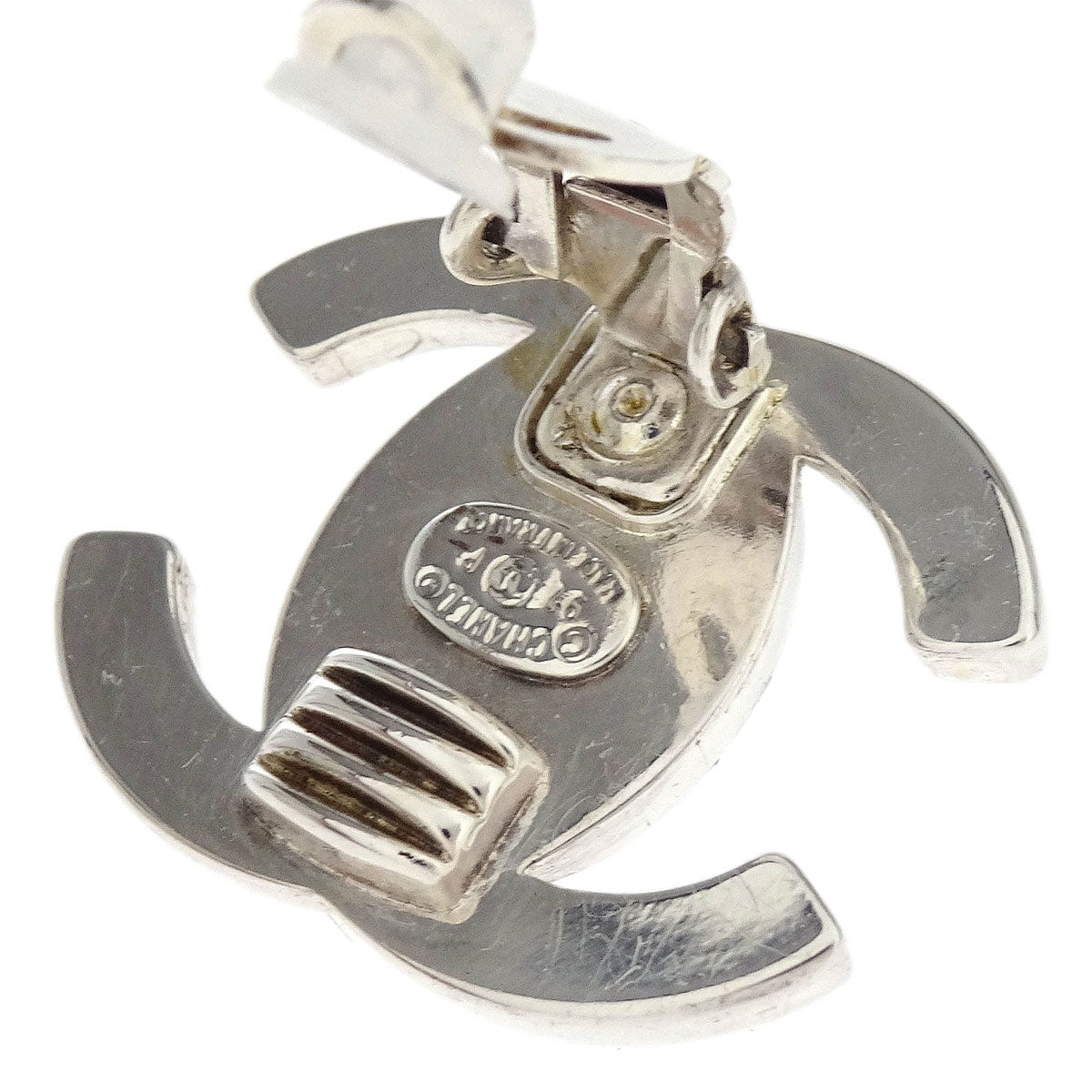 Chanel Turnlock Earrings Clip-On Silver Rhinestone 97P