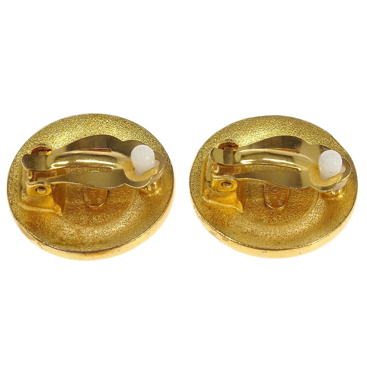 Chanel Button Earrings Clip-On Gold White Black 96P