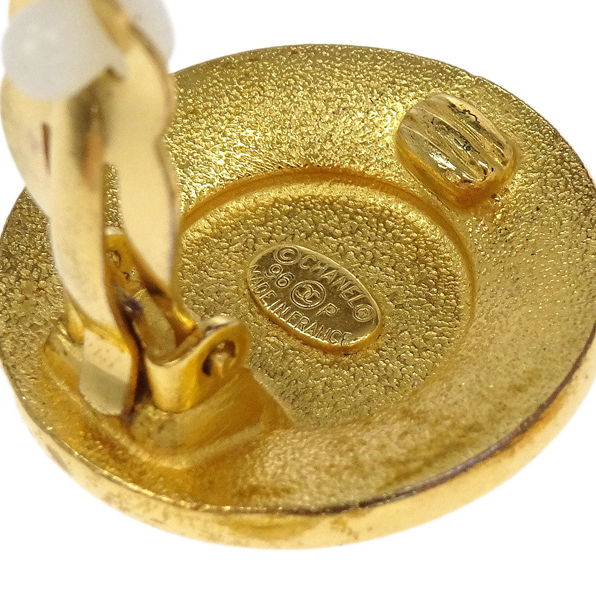 Chanel Button Earrings Clip-On Gold White Black 96P