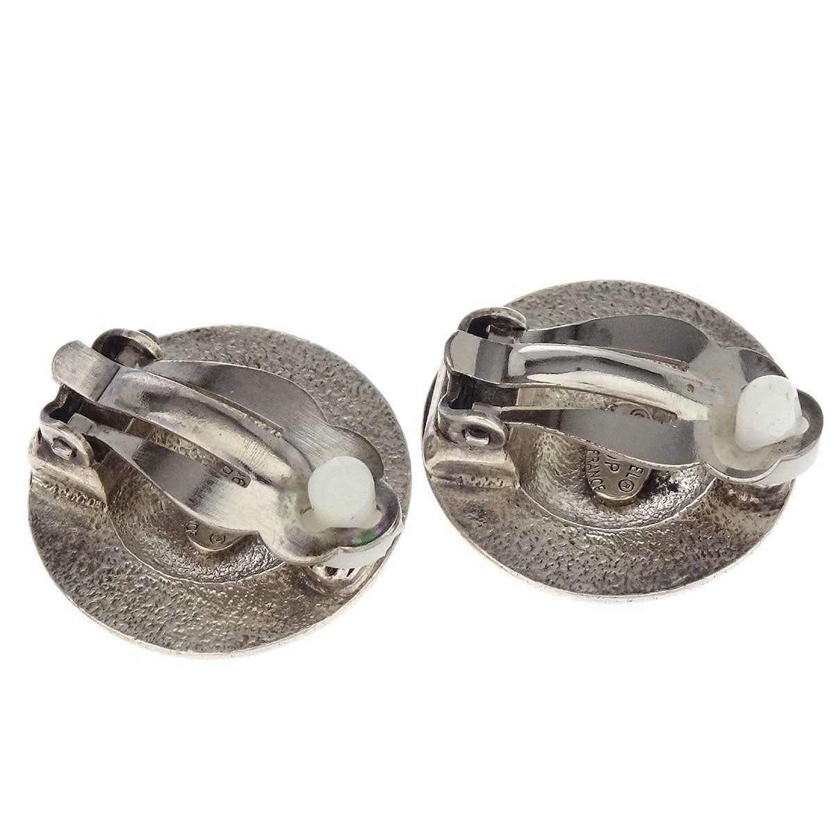 Chanel Button Earrings Clip-On Silver 96P