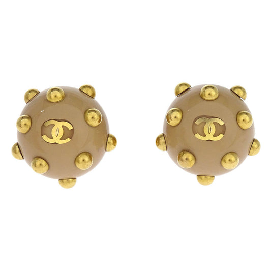 Chanel Studded Button Earrings Clip-On Gold Beige 00A