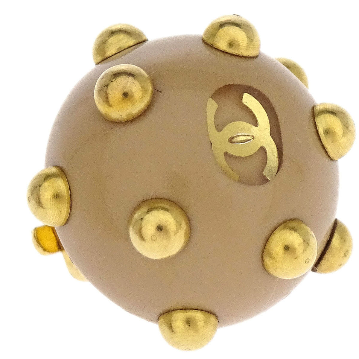 Chanel Studded Button Earrings Clip-On Gold Beige 00A