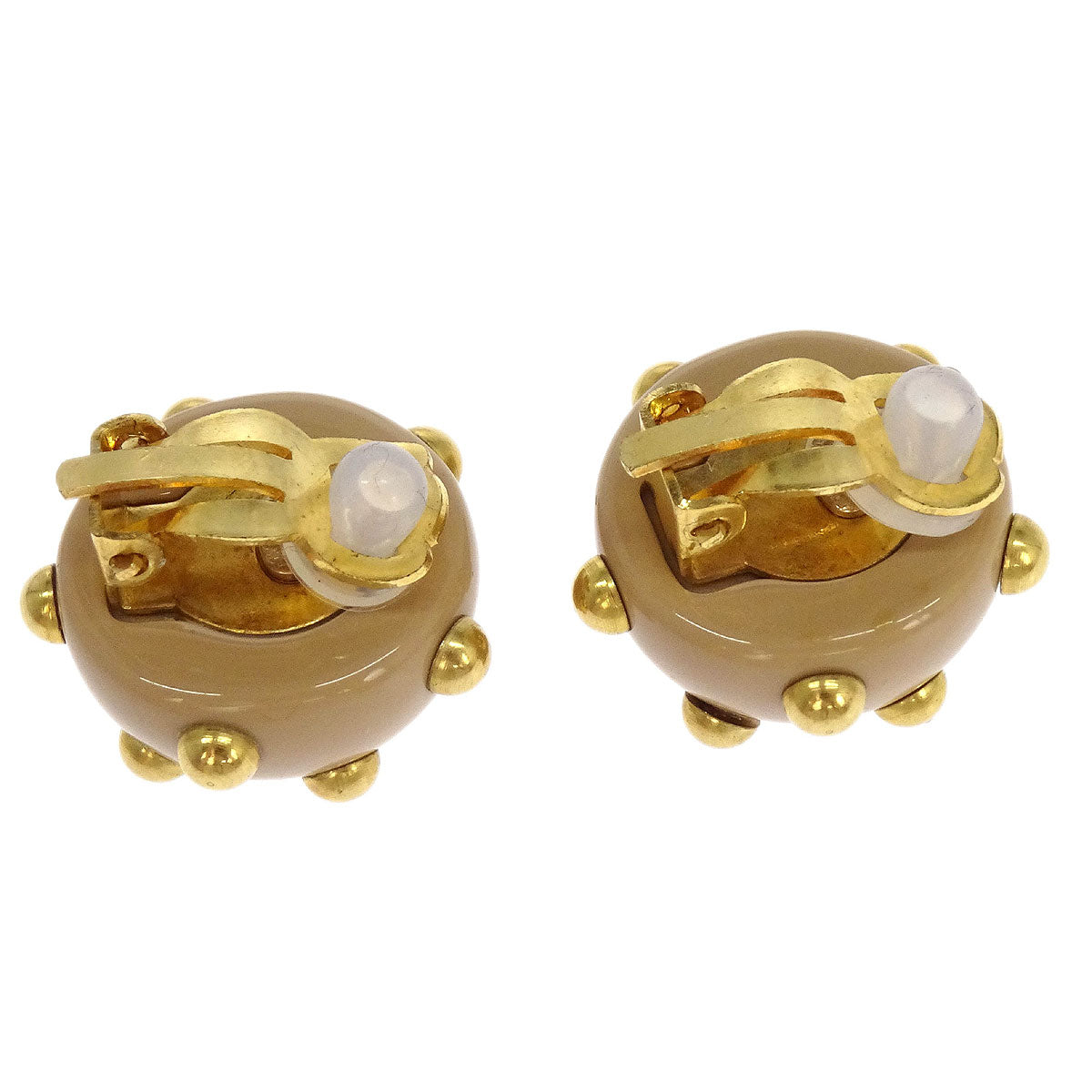 Chanel Studded Button Earrings Clip-On Gold Beige 00A