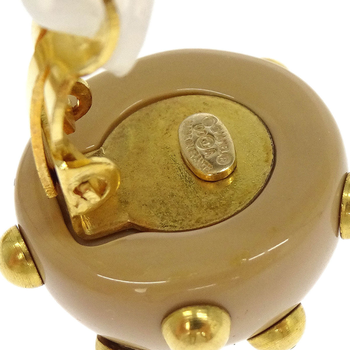 Chanel Studded Button Earrings Clip-On Gold Beige 00A