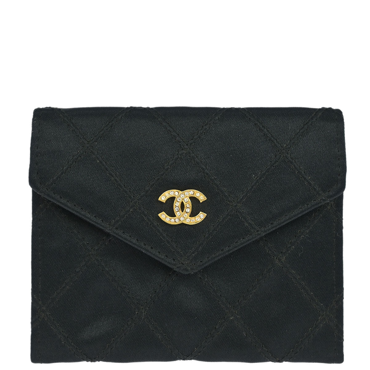 Chanel 1986-1988 Black Satin Bicolore Coin Purse Wallet