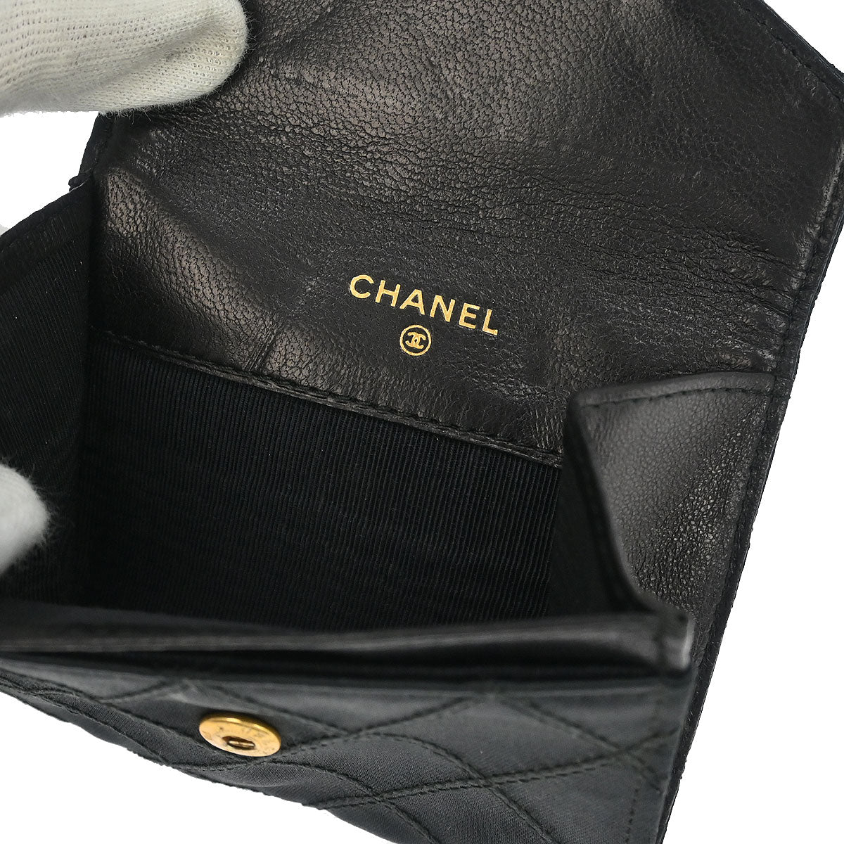 Chanel 1986-1988 Black Satin Bicolore Coin Purse Wallet
