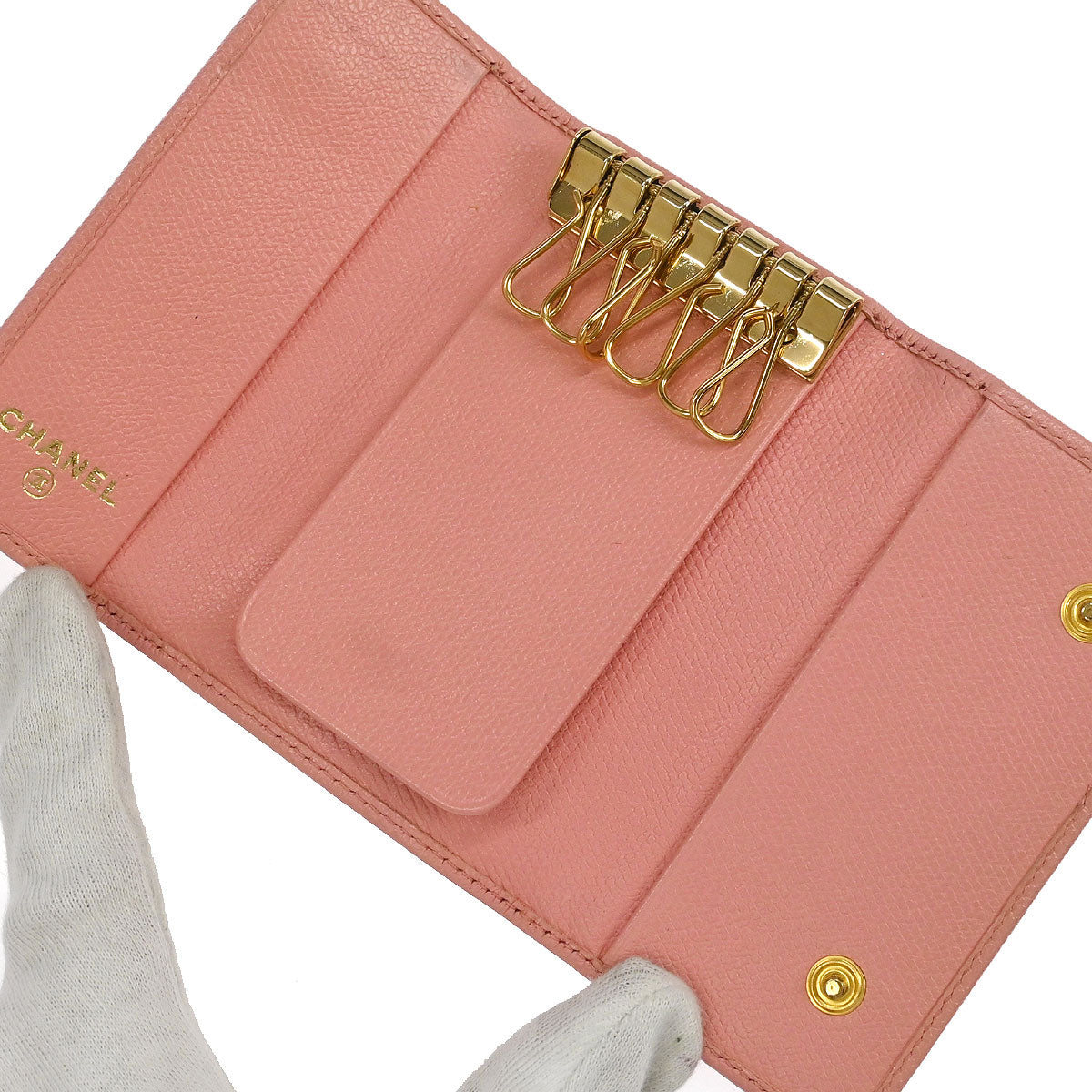 Chanel 2003-2004 Pink Calfskin Key Case Small Good