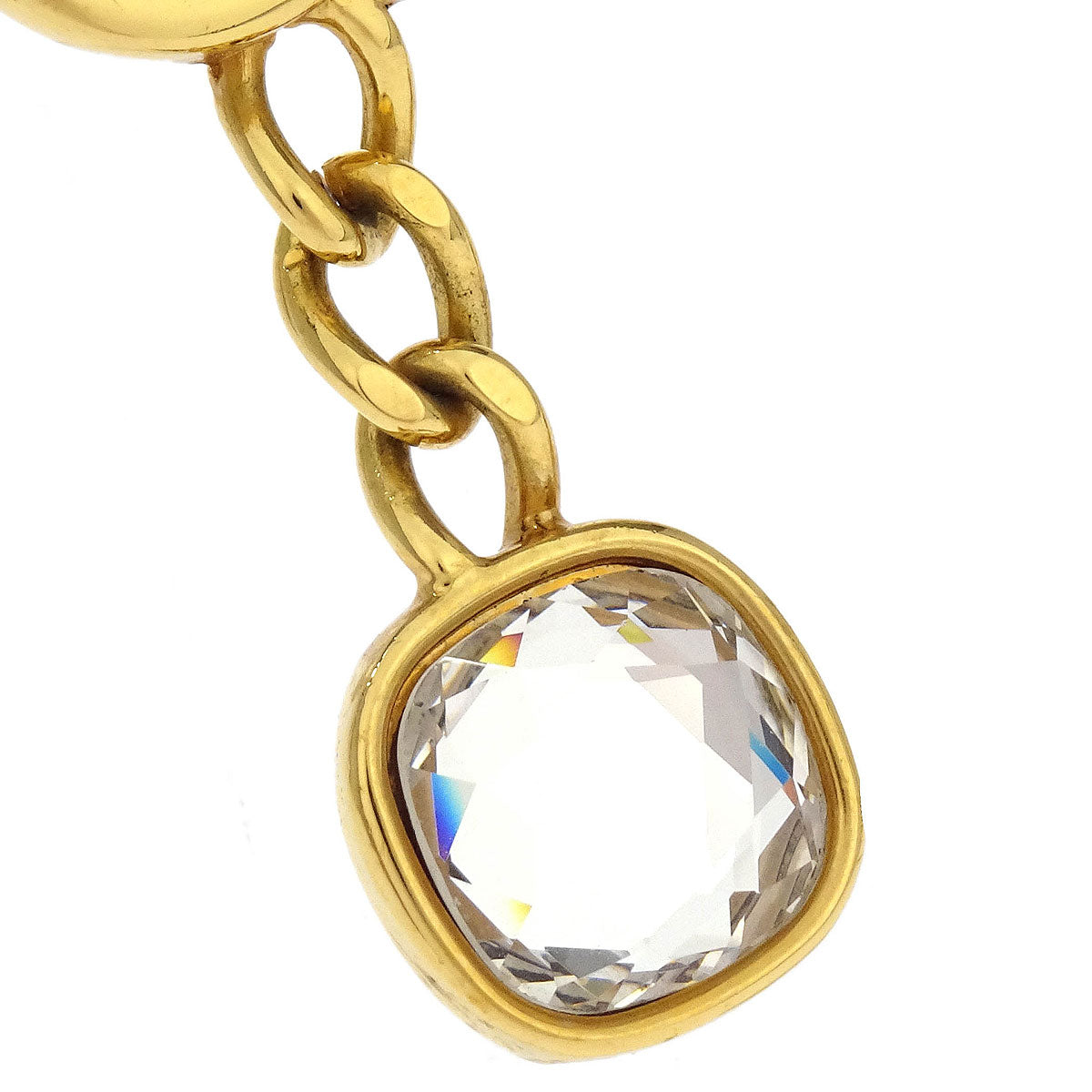 Chanel Turnlock Dangle Earrings Clip-On Gold Rhinestone 97A