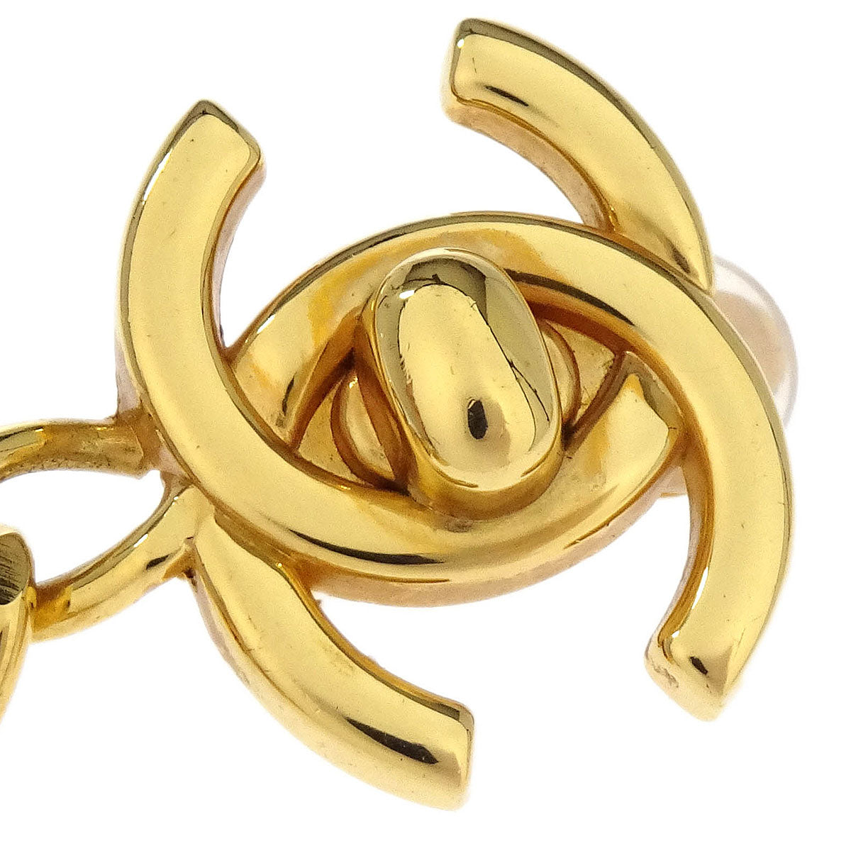 Chanel Turnlock Dangle Earrings Clip-On Gold Rhinestone 97A