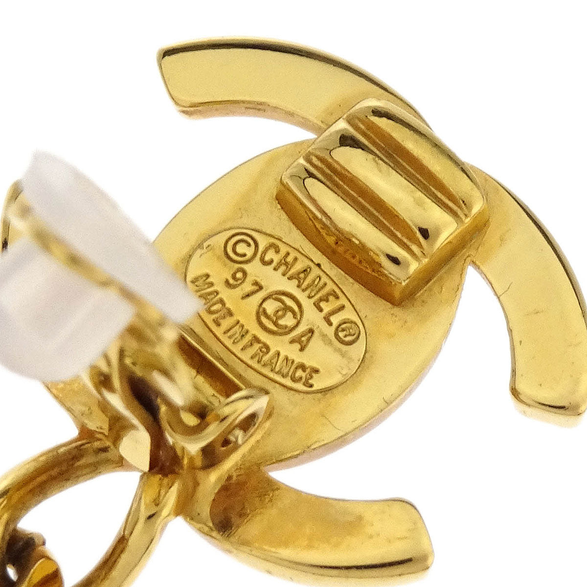 Chanel Turnlock Dangle Earrings Clip-On Gold Rhinestone 97A