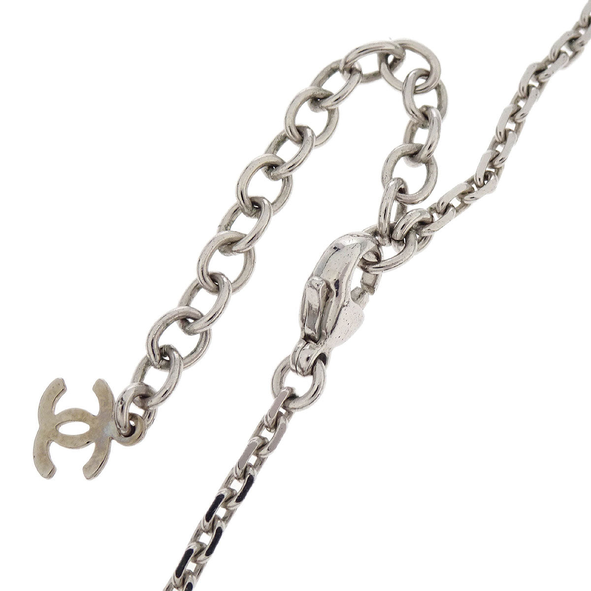 Chanel Silver Acrylic Rectangle Pendant Necklace Rhinestone 04A