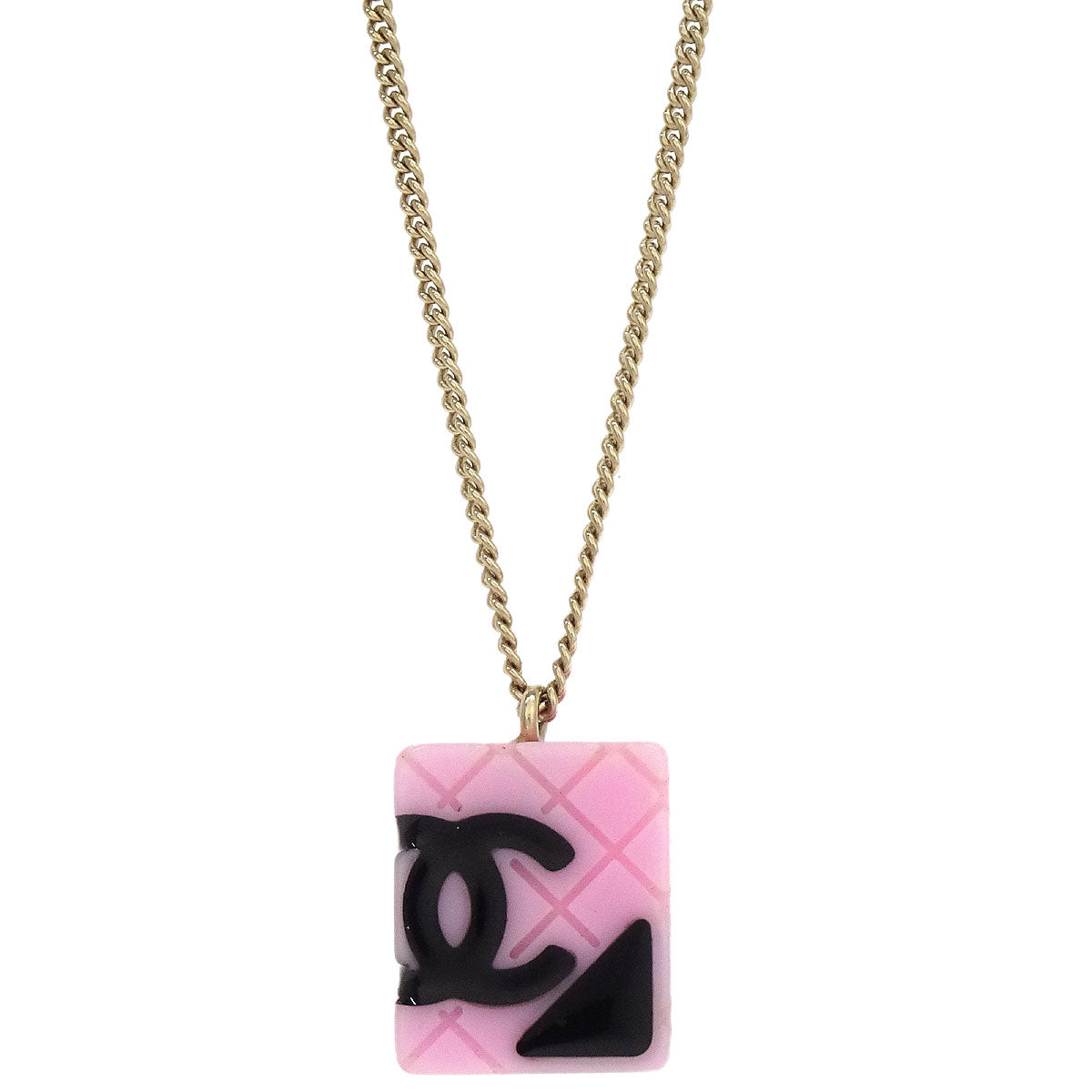 Chanel Cambon Ligne Chain Necklace Pendant Gold Pink 05C