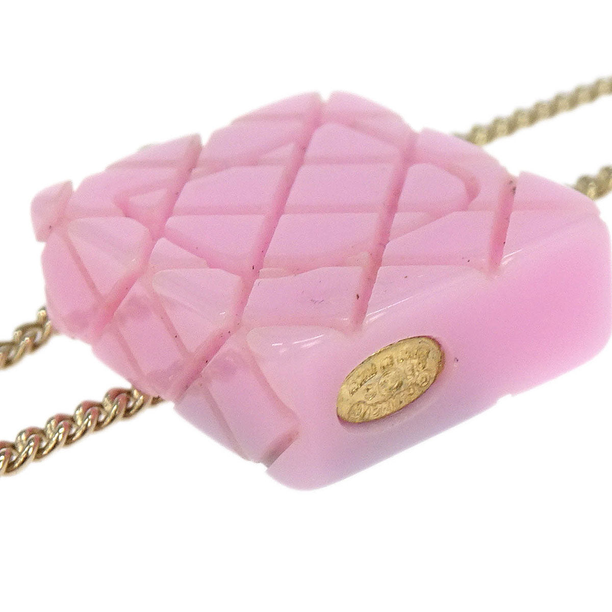 Chanel Cambon Ligne Chain Necklace Pendant Gold Pink 05C