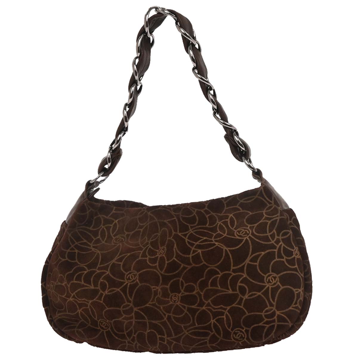 Chanel Brown Suede Camellia Shoulder Bag