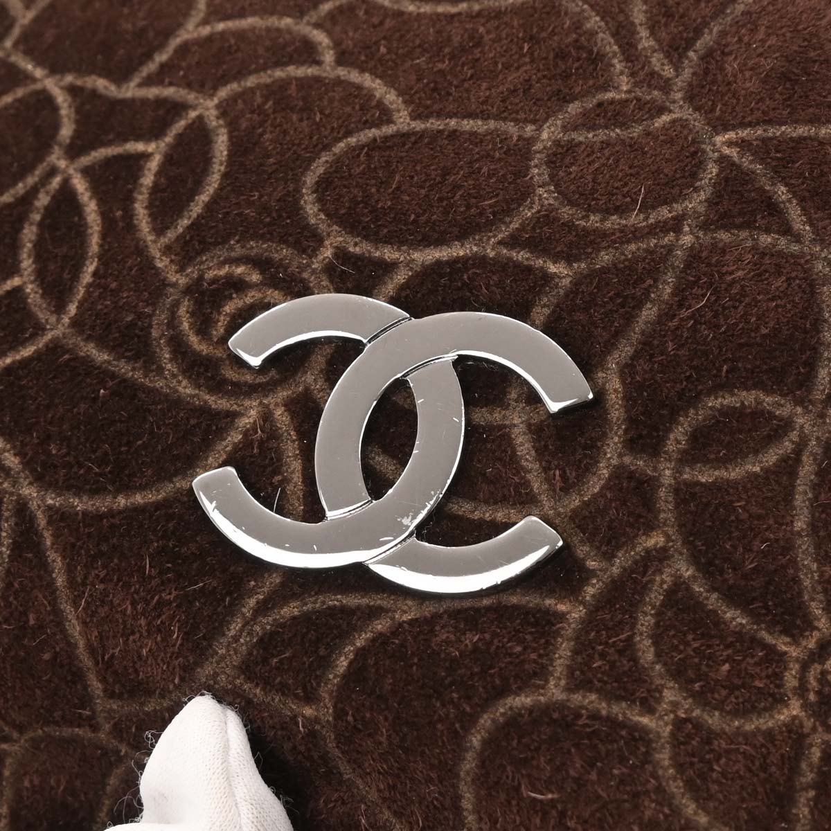 Chanel Brown Suede Camellia Shoulder Bag