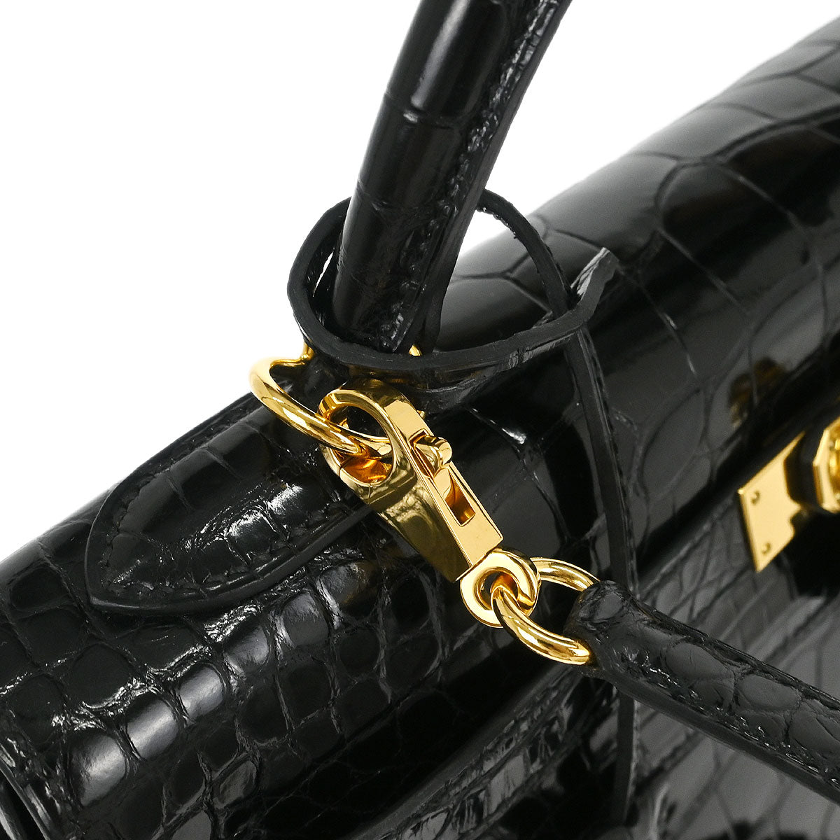 Hermes * Black Alligator Kelly 32 Sellier Handbag