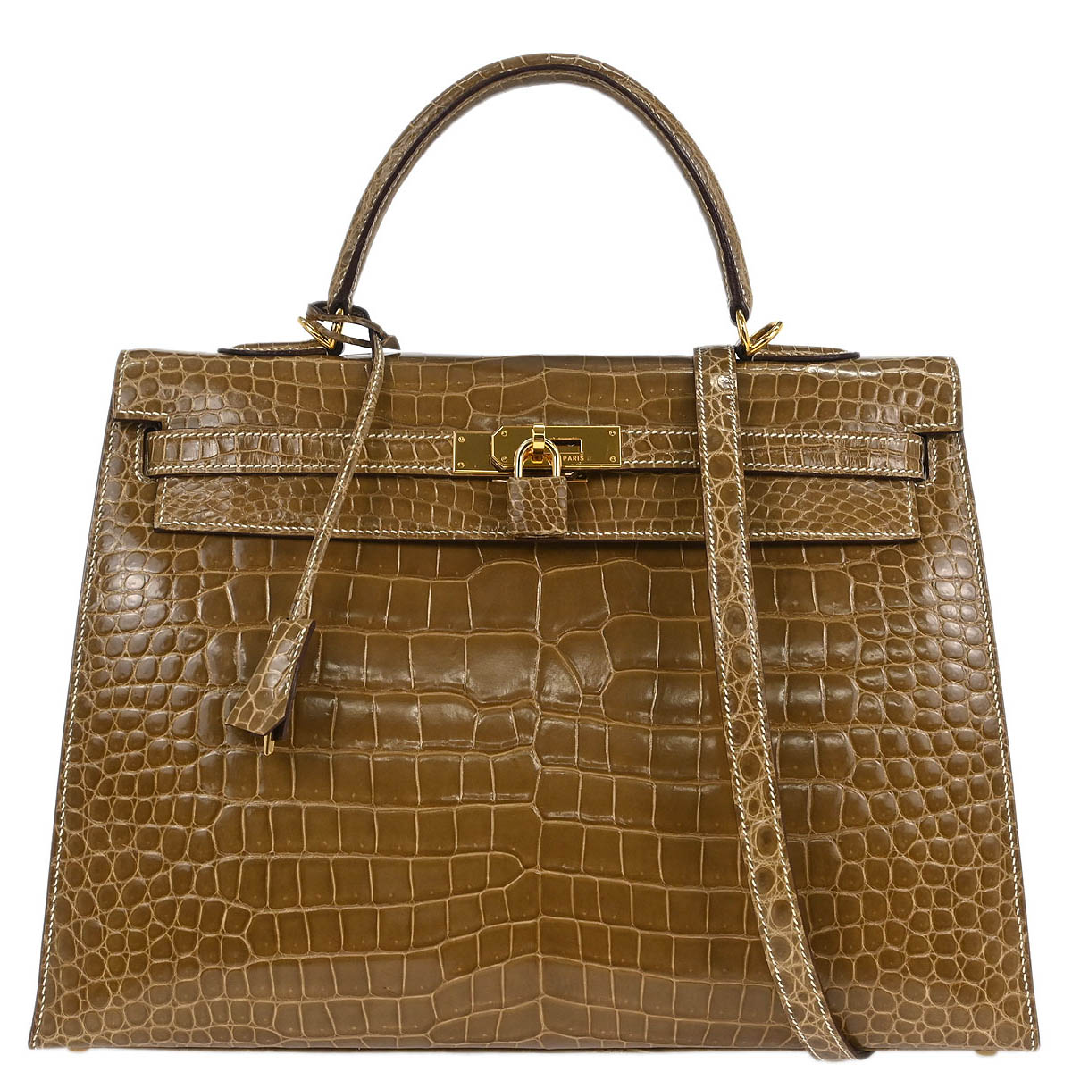 Hermes * Etoupe Porosus Kelly 35 Sellier 2way Shoulder Handbag