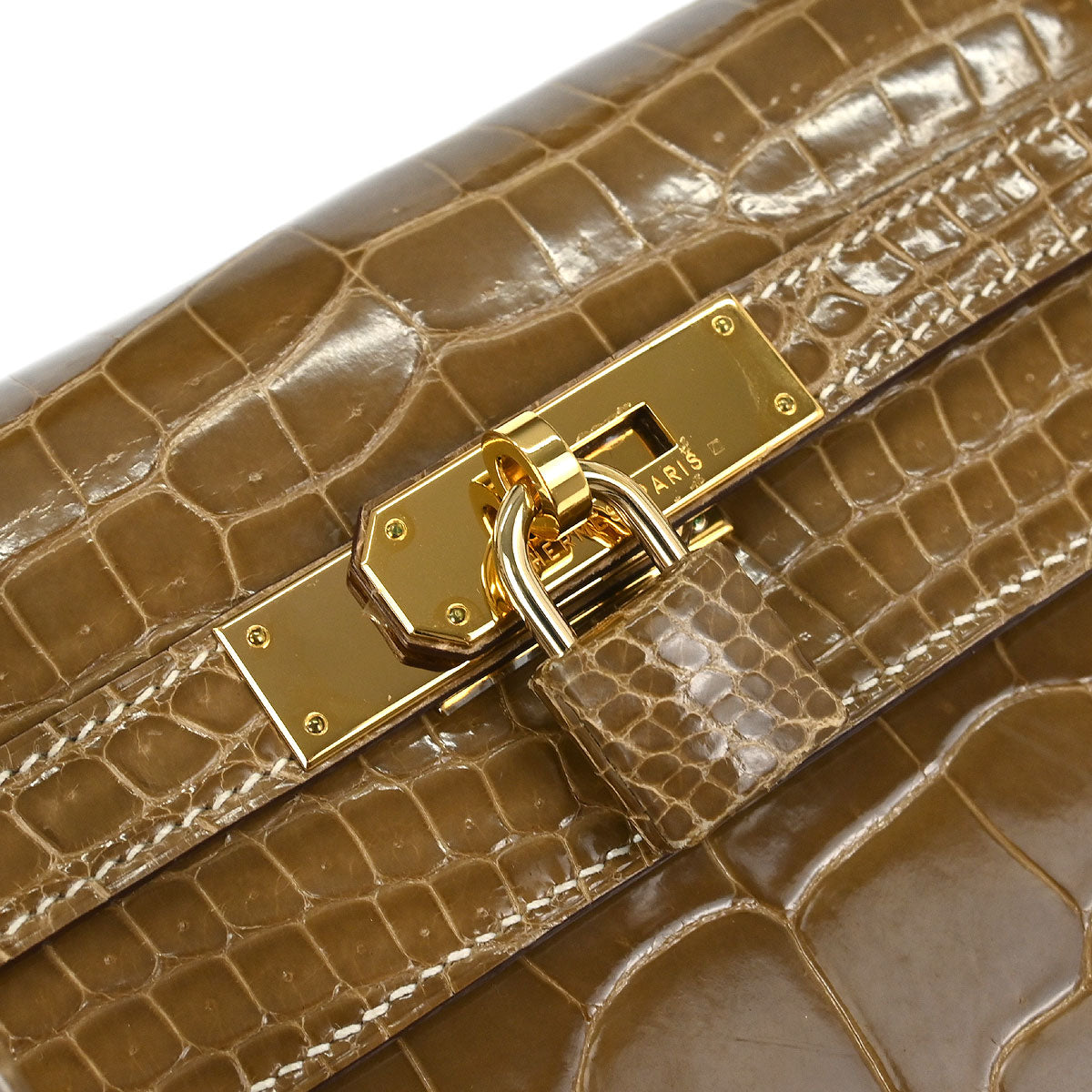 Hermes * Etoupe Porosus Kelly 35 Sellier 2way Shoulder Handbag