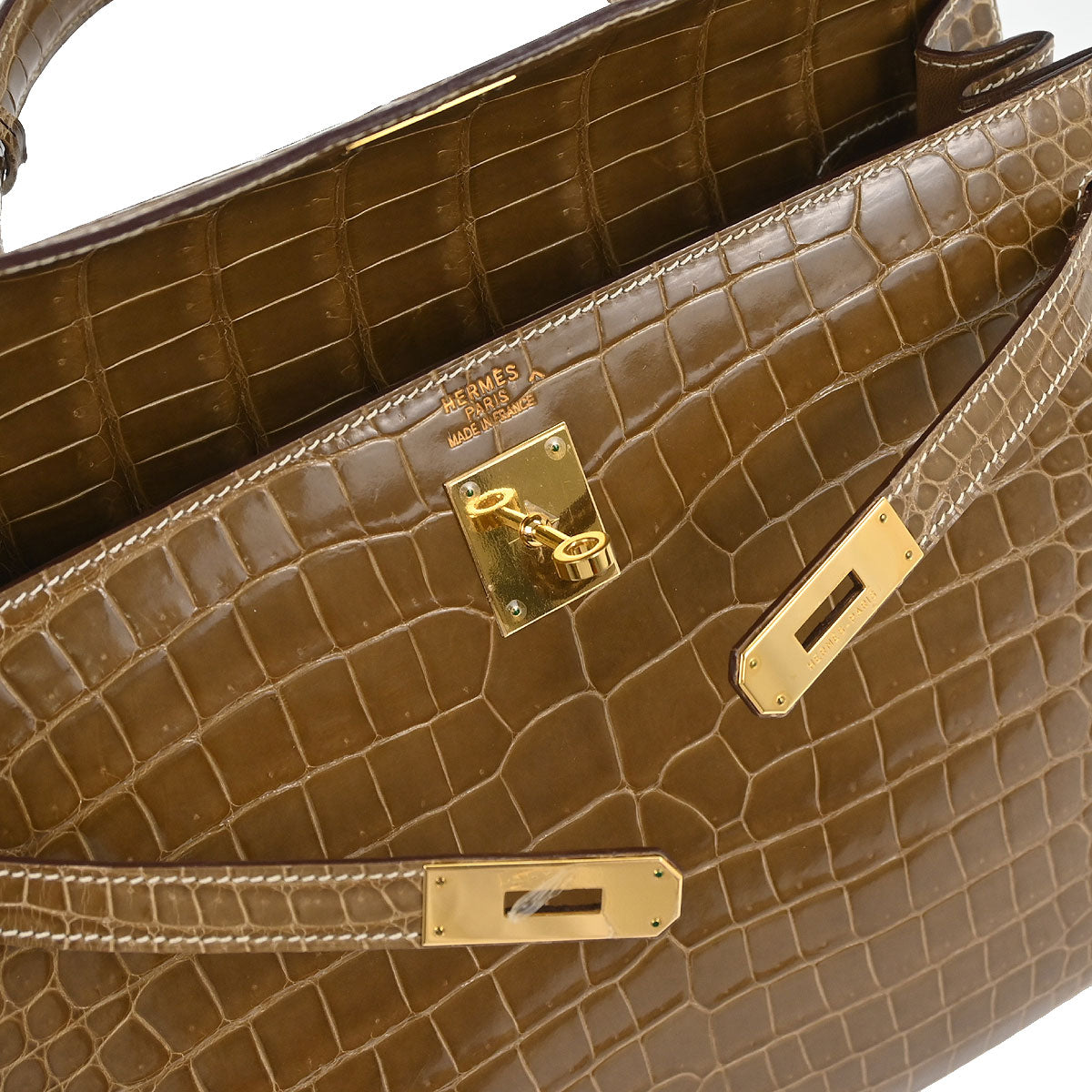 Hermes * Etoupe Porosus Kelly 35 Sellier 2way Shoulder Handbag