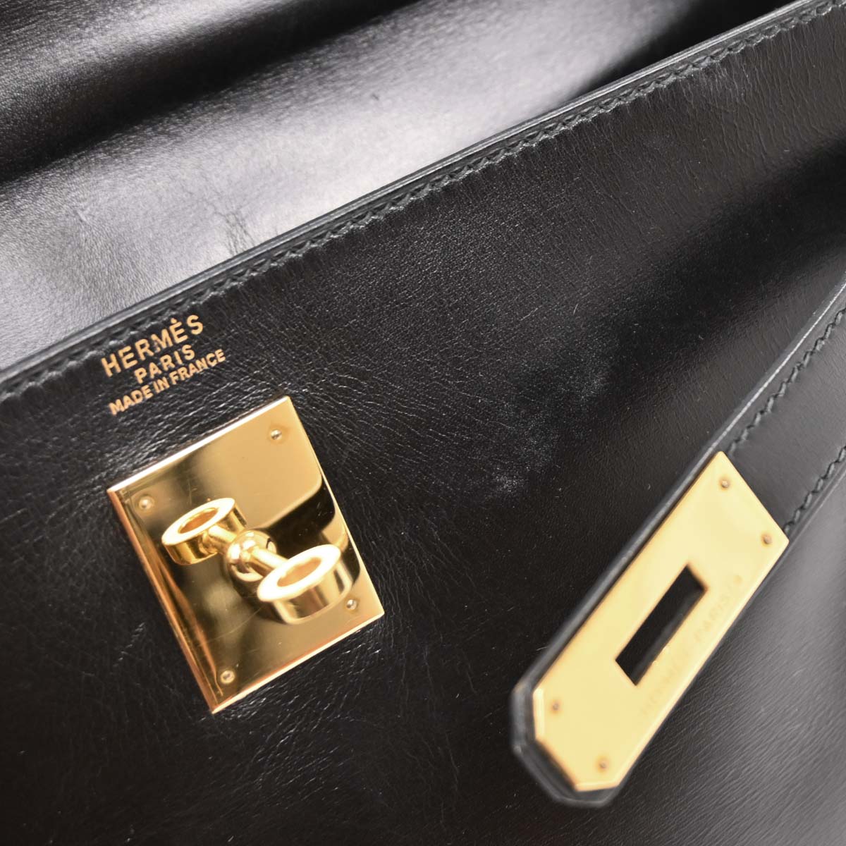 Hermes Black Box Calf Kelly 32 Retourne Handbag