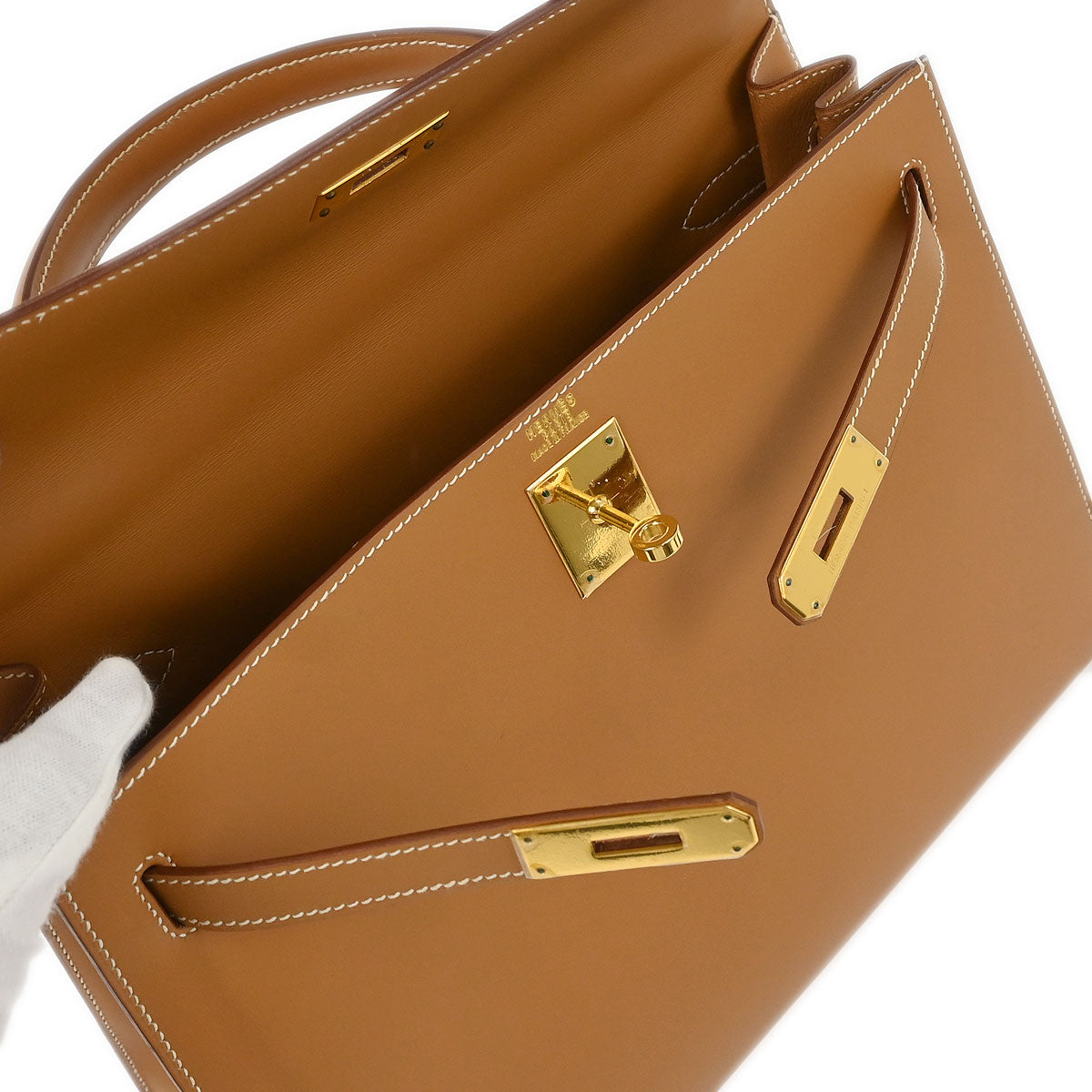 Hermes Natural Vache Kelly 32 Sellier Handbag