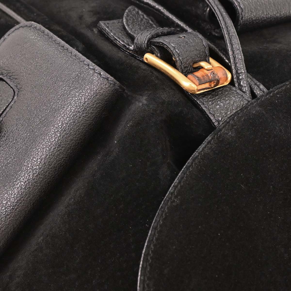 Gucci Black Suede Bamboo Backpack