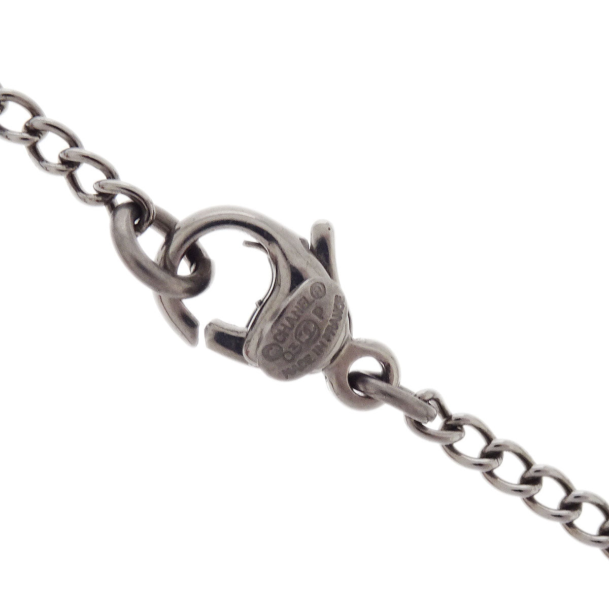 Chanel CC Crossbones Pendant Necklace Silver Black 03P