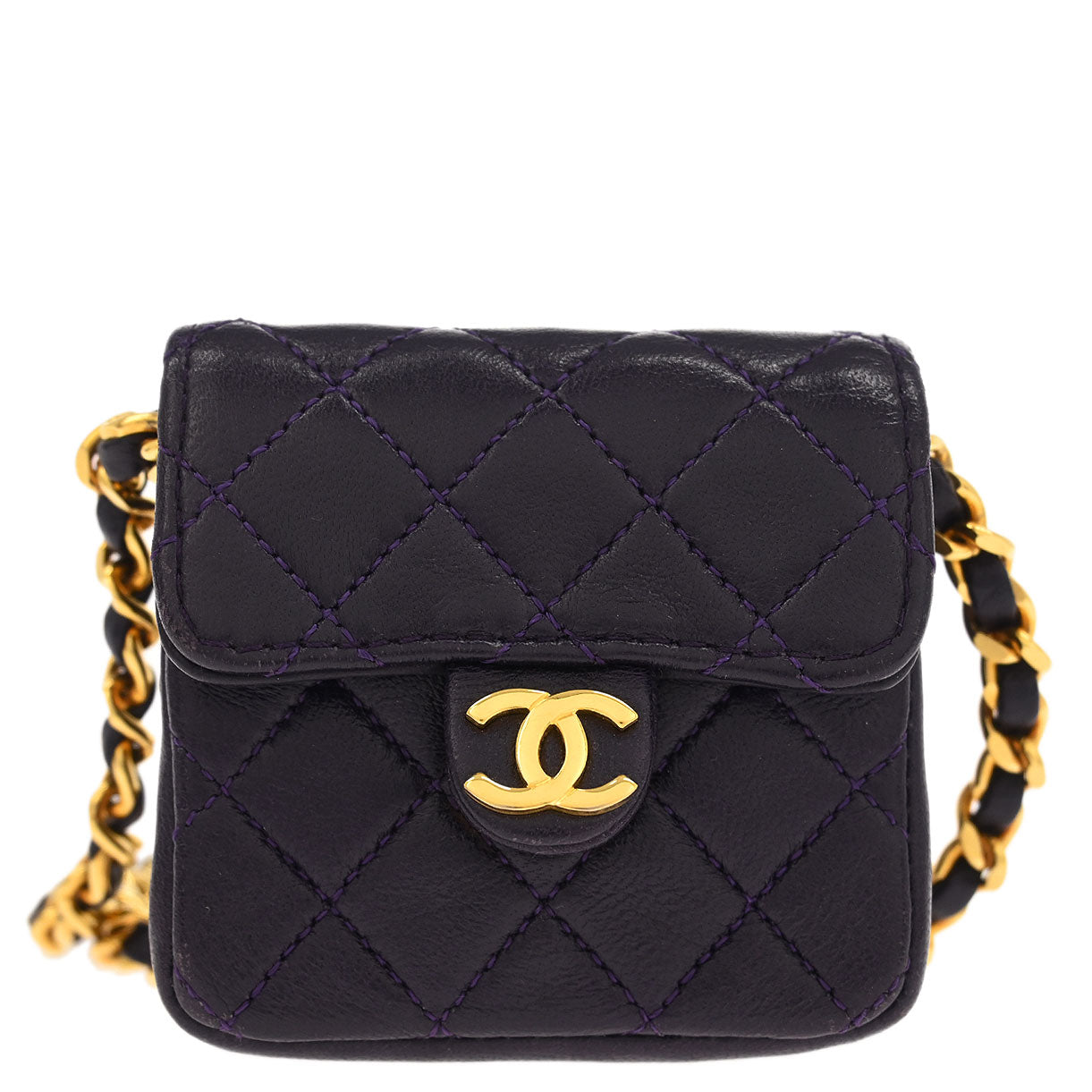 Chanel Purple Lambskin Micro Classic Flap Shoulder Bag Pochette
