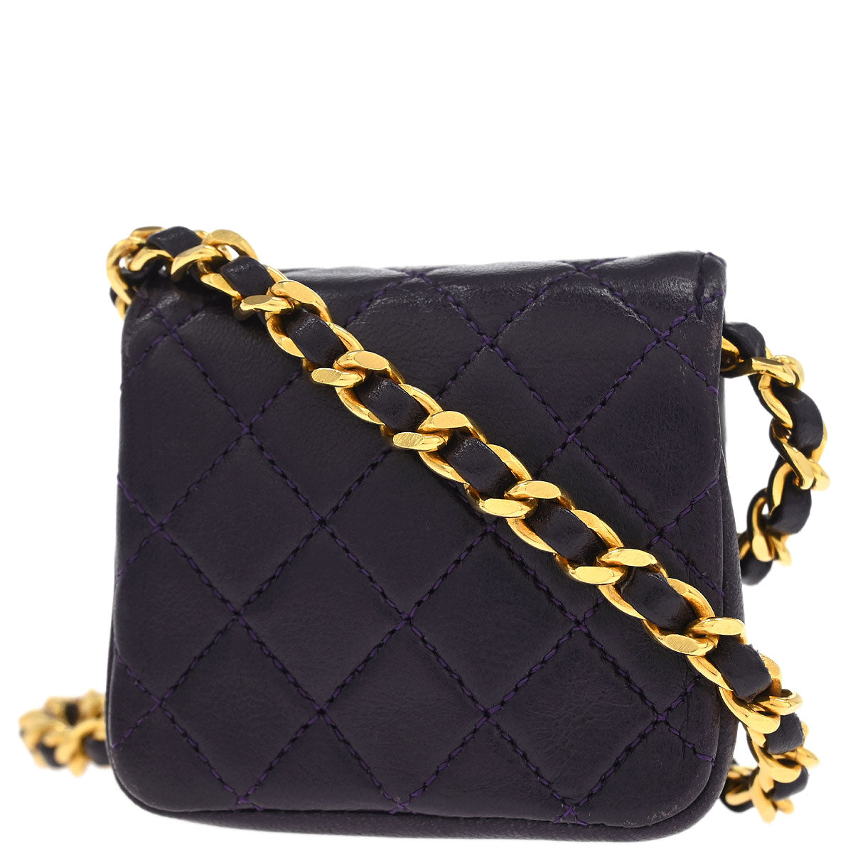 Chanel Purple Lambskin Micro Classic Flap Shoulder Bag Pochette