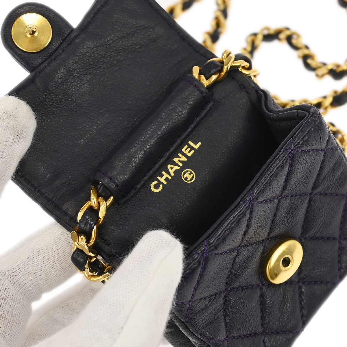 Chanel Purple Lambskin Micro Classic Flap Shoulder Bag Pochette