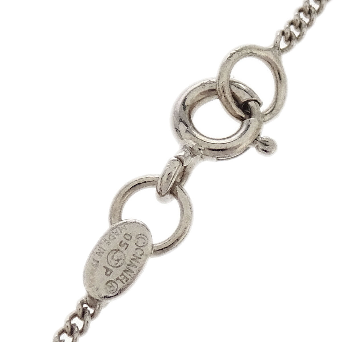 Chanel CC Chain Pendant Necklace Acrylic Silver Red 05P