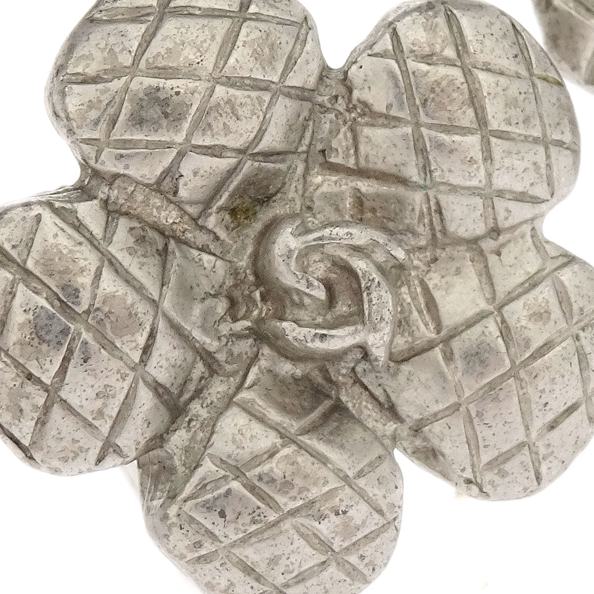 Chanel Flower Dangle Earrings Clip-On Silver 98A