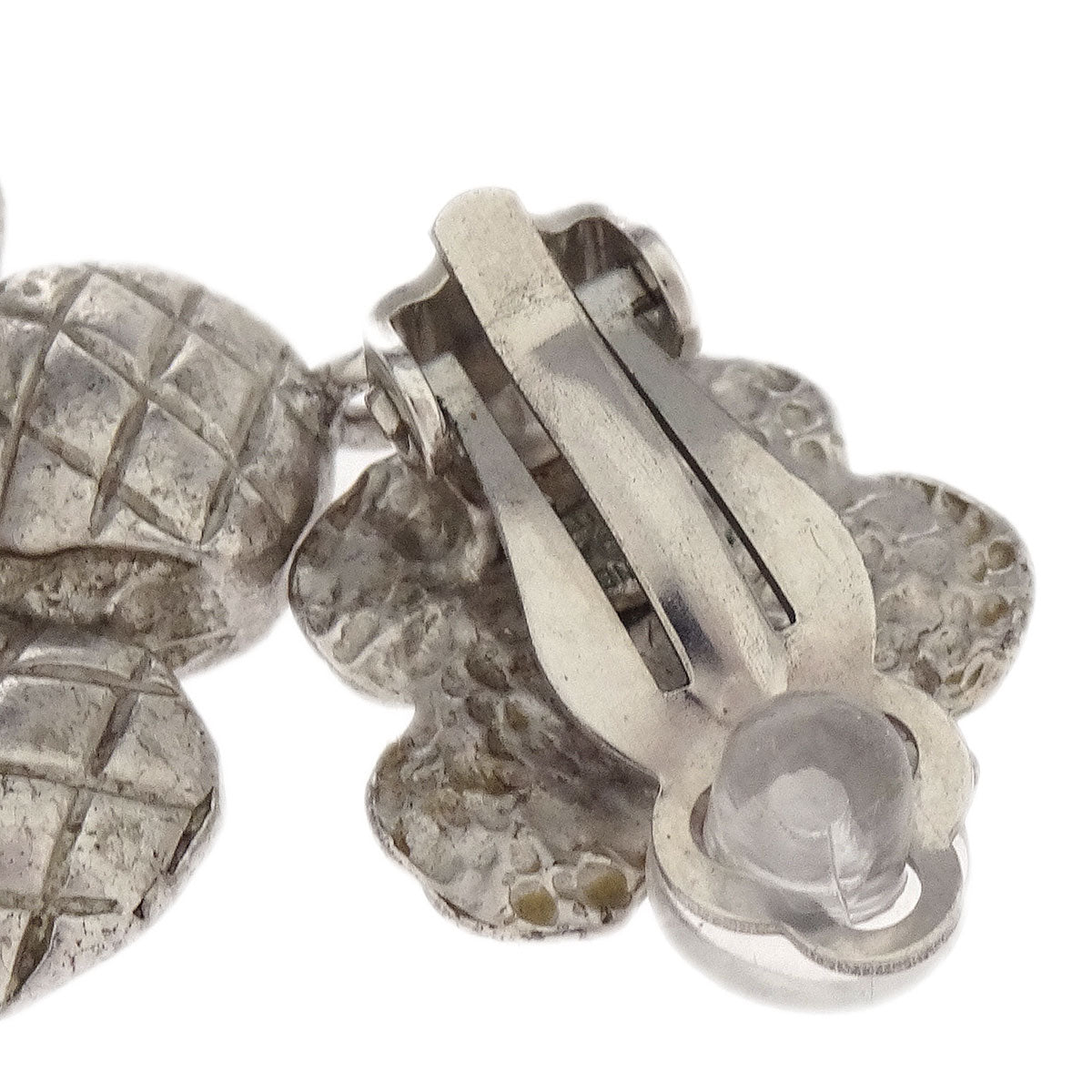 Chanel Flower Dangle Earrings Clip-On Silver 98A