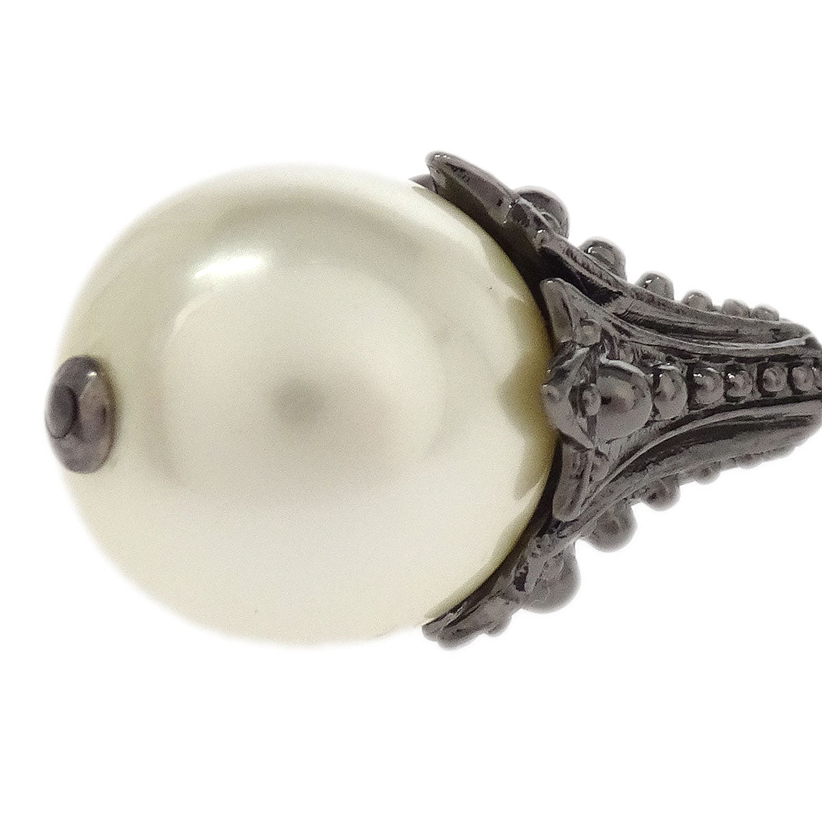 Chanel Costume Pearl Silver Dangle Piercing Earrings 03P