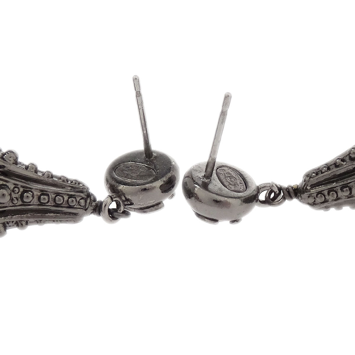 Chanel Costume Pearl Silver Dangle Piercing Earrings 03P