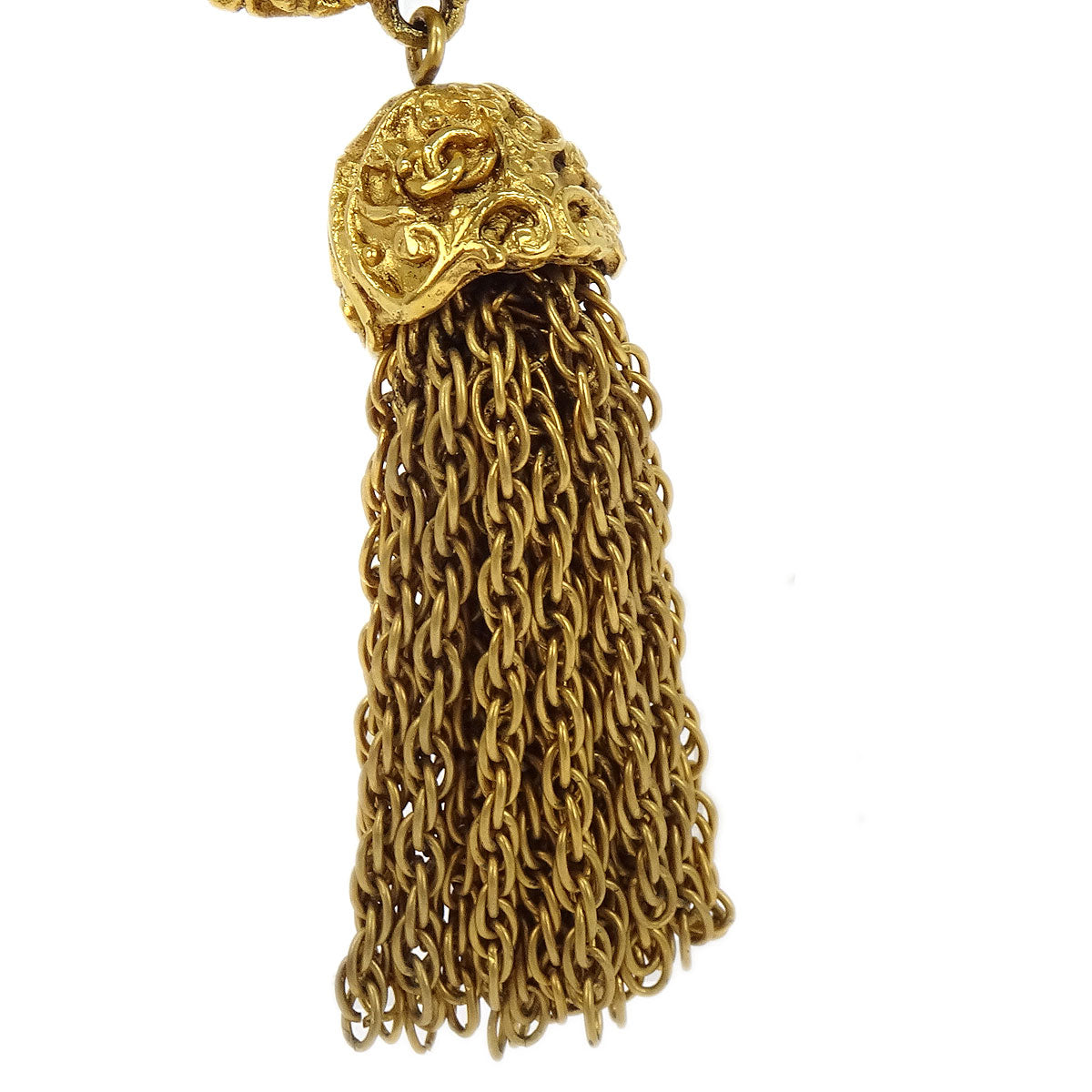Chanel Fringe Charm CC Dangle Earrings Clip-On Gold 93A